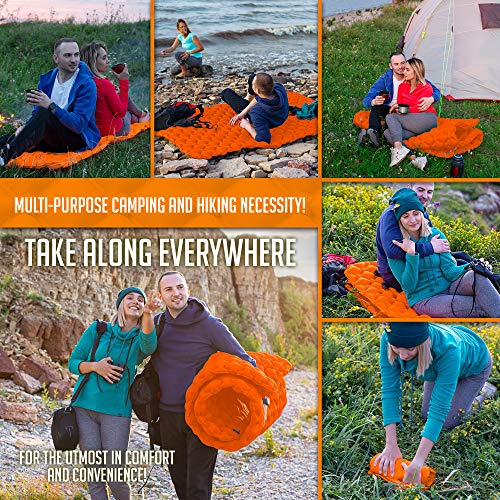 Royexe Heavy Duty Double Sleeping Pad | Ultra Thick Inflatable Camping Mat | 2 Person Compact Bed for Backpacking and Hiking | Compact Sleeping Bag Air Mattress (Orange) - Thumbnail 7