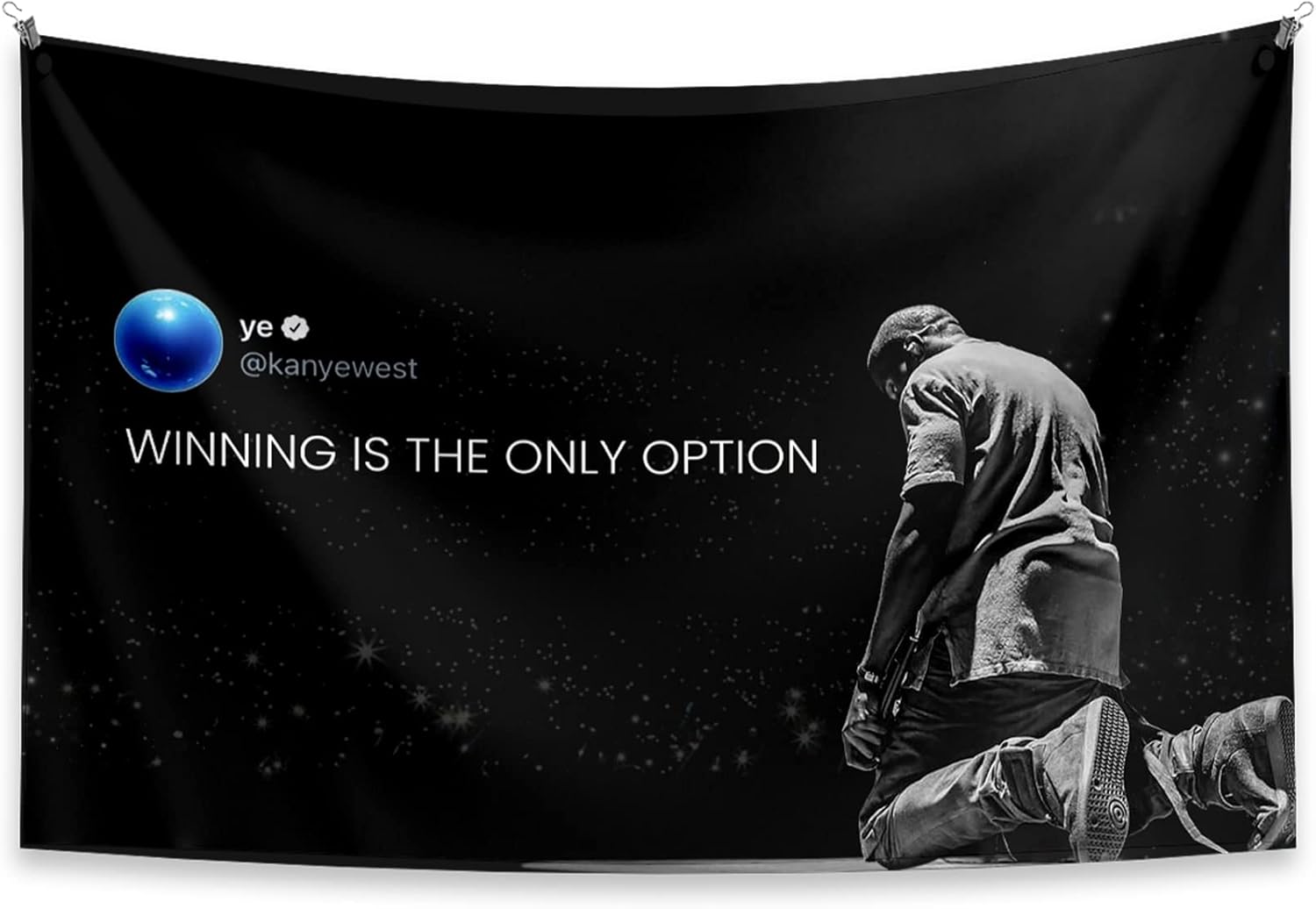 Tapestries - CalmHaven Designs Kanye West Rapper Tapestry 60x40 Inches UV Resistant Flag Banner Winning Is The Only Option Wall Hanging Decor for Bedroom College Dorm Frat Beach Living Room