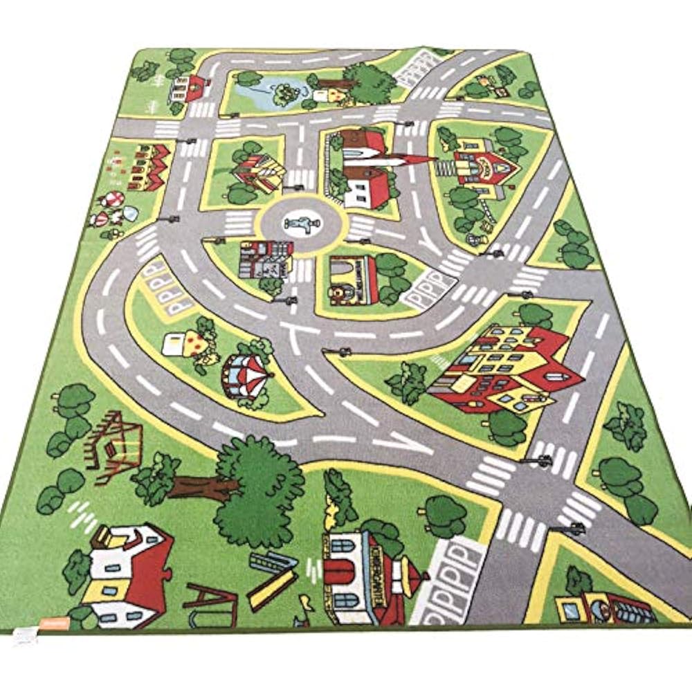 Kids' Rug With Roads Play Mat City Street Map Children Learning Carpet