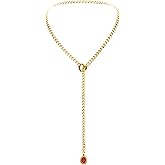 EverGlimp Heart Slip Chain Necklace for Women, Gold Cuban Chain with Removable Heart O-Ring, Sparkling Crystal Pendant, Adjustable Y-Necklace, Dainty Statement Jewelry.