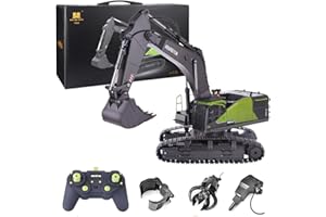 Lopolltty 1/14 Alloy RC Excavator Model, 22CH 2.4G 4-in-1 Multifunctional Construction Vehicle for Adults