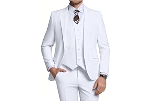 ZKHOECR Men's 3 Piece Slim Fit Suit Set, Two Button Blazer Solid Jacket Vest Pants Wedding Business Suit