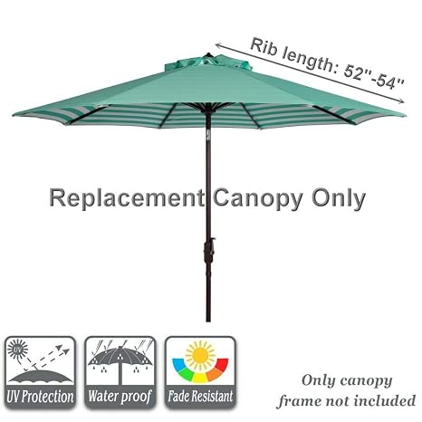 Bayside21 Umbrella Canopy For 8 Ribs 9 Ft Outdoor Patio Umbrella Unique Print Design Umbrella Canopy 9ft Market Umbrella Canopy 8 Ribs Non Faded Green Stripe Amazon In Garden Outdoors