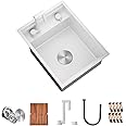TORVA RV Kitchen Sink, 16 x 21 x 9 Inch Undermount Bar Sink 16 Gauge Stainless Steel Single Bowl Sink with Foldable Faucet Cutting Board, White