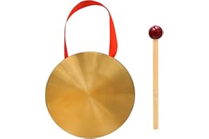 FENGSHUIBRINGLUCK 5.9'' Gold Brass Round Gong Home Decoration, Wall Hanging Decoration with Handheld Acoustic Instrument And Hammer