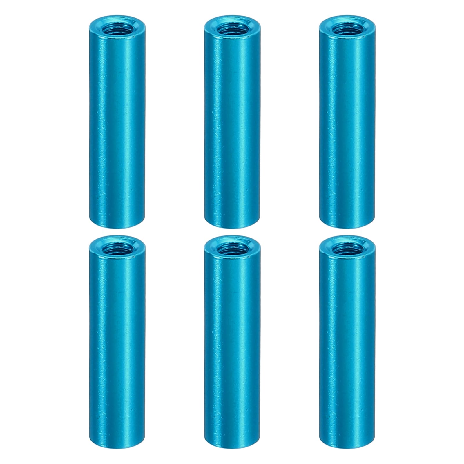 PATIKIL 6pcs M3 Metal Threaded Standoff Spacer Nuts, Round Aluminum Spacers Female Coupling Screws, 1/8" ID x 3/16" OD, Blue, (18mm L)