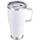 Cool Yoleb 30 oz Tumbler with Handle and Lid, Stainless Steel Tumblers Double Wall Vacuum Insulated Travel Mug Leak Proof Cup Keep Drinks Cold and Hot White, 1 Pack