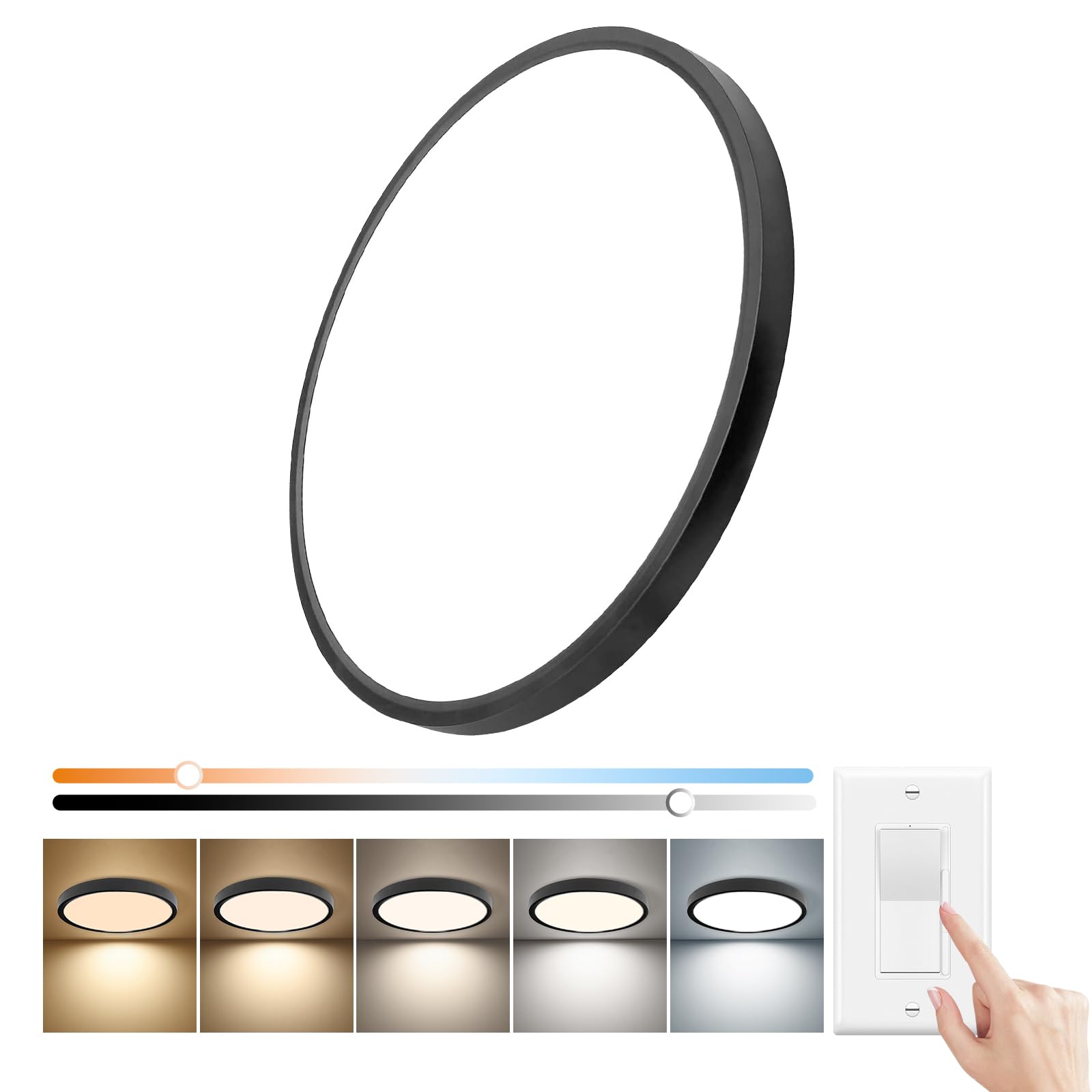 Photo 1 of 20 Inch Dimmable LED Flush Mount Ceiling Light, 40W,4350LM, 2700K/3000K/4000K/5000K/6000K CCT Selectable ,Round Flat Panel Light Low Profile Ceiling Light Fitures for Hallway/Kitchen/Bedroom, Black