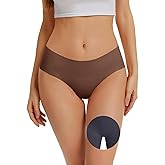 OVRUNS Seamless Underwear for Women Skin-friendly Breathable No Show Panty Liners Invisible Workout Gym Briefs, Coffee, L
