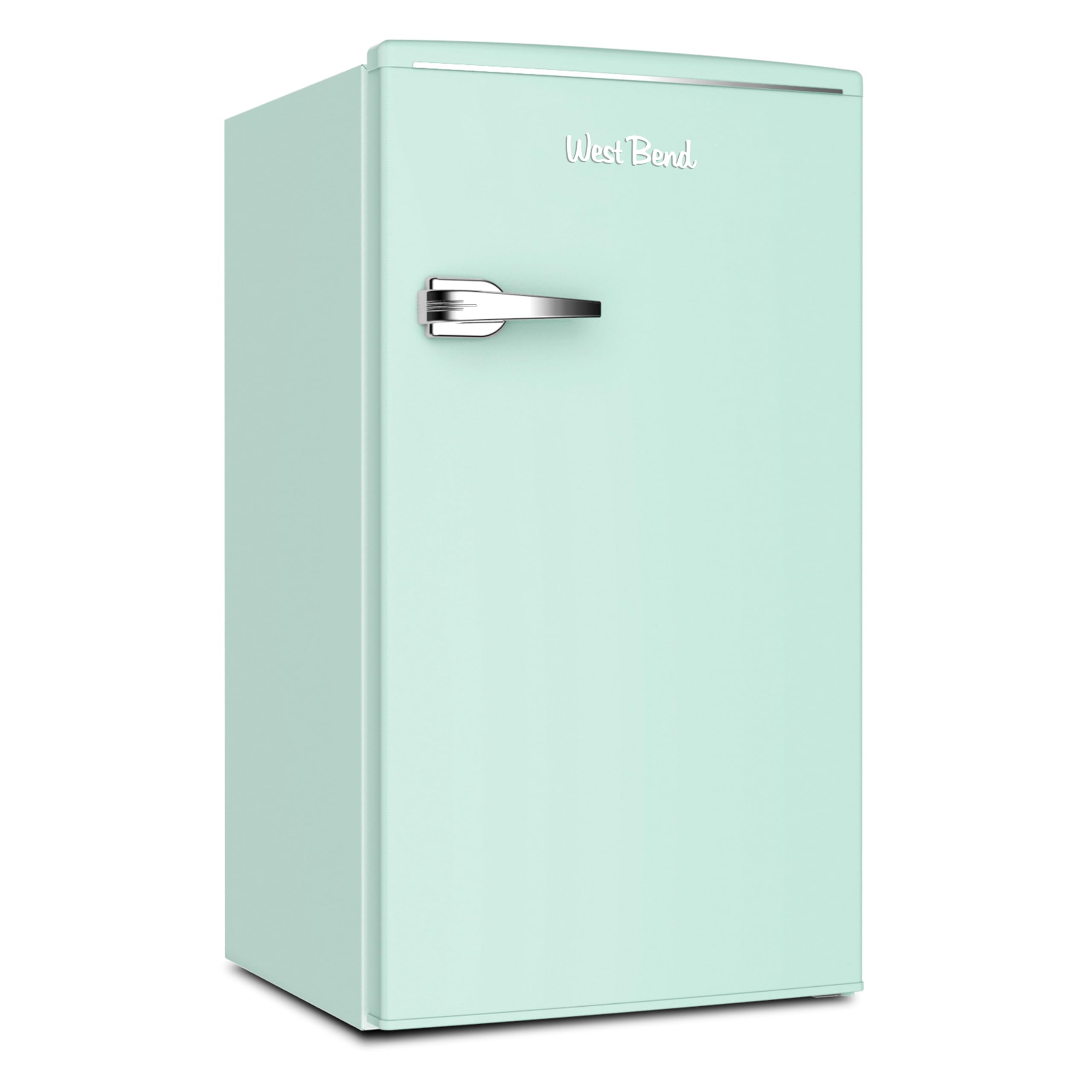 West Bend Mini Fridge for Bedroom, Office, Bar or College Dorm Room, Retro Compact Refrigerator features single door, glass shelves and adjustable temperature control, 3.0-Cu.Ft., Seafoam Green