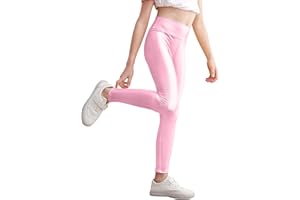 Gnainach Girls Metallic Leggings High Waisted Kids Yoga Pants Stretch Shiny Running Dance Tights for Teen School Workout
