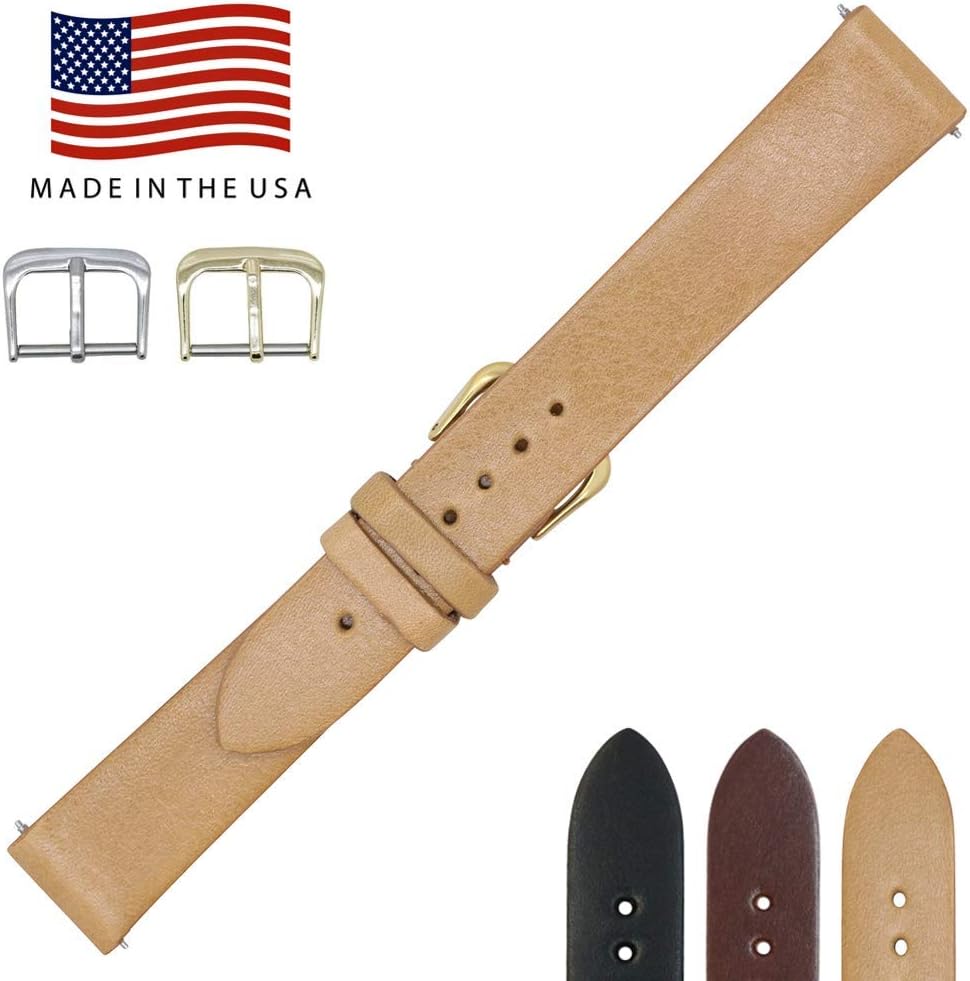 Real Leather CreationsGenuine Leather Watch Band Leather Watch Strap with Hand-Painted Edges | Leather Watch Band with Interchangeable Gold And Silver Buckles & Complementary Spring Bars