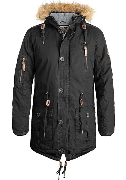 !Solid Clark Herren Jacke Parka Mantel Lange warme Übergangsjacke gefüttert aus 100% Baumwolle mit Fellkapuze