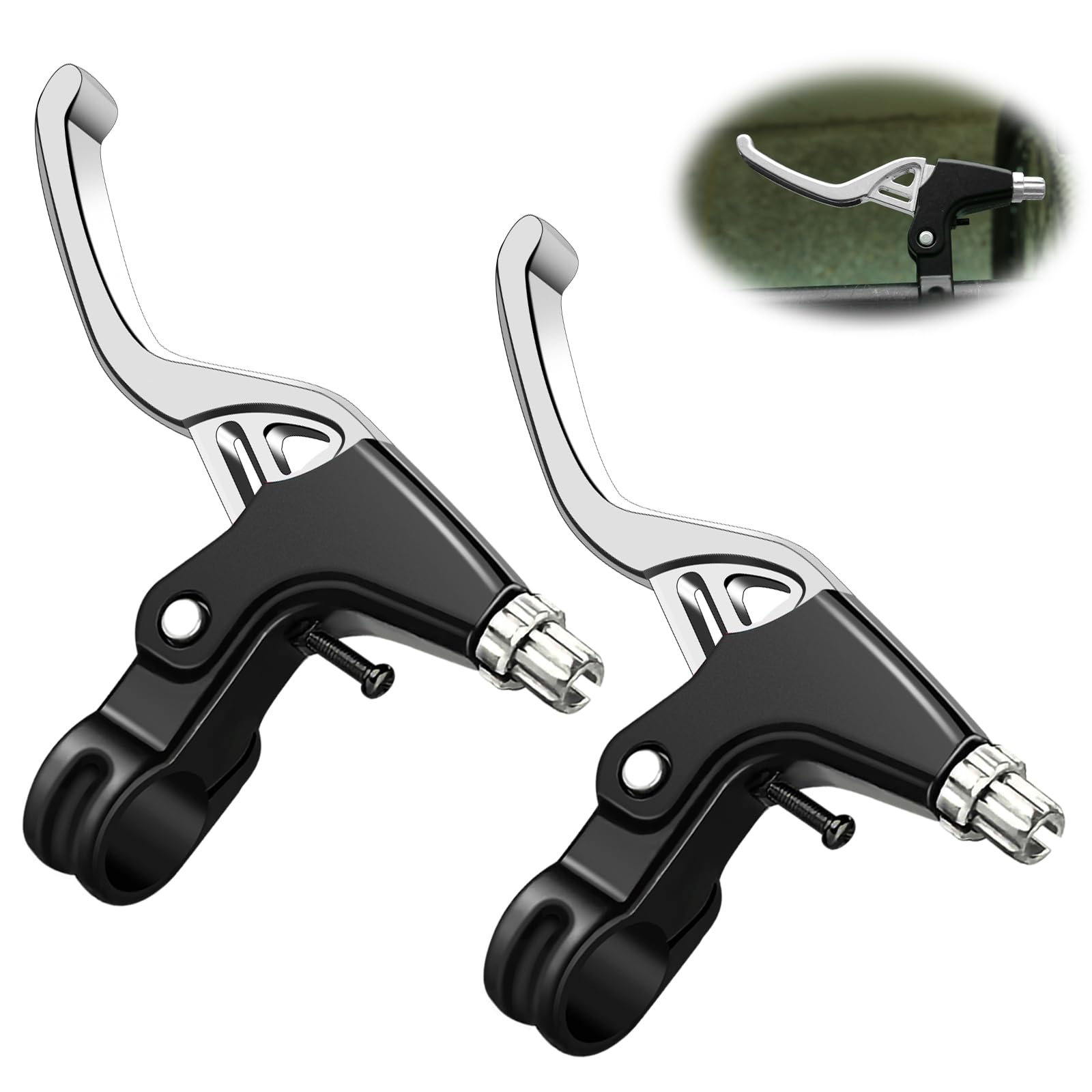 QKTYB 1 Pair Bicycle Brake Levers Universal Full Aluminium Alloy BMX Brake Levers Hand Brakes for MTB/BMX Mountain Road Bike Bicycles Brake Handle 2.2cm Diameter (Silver)