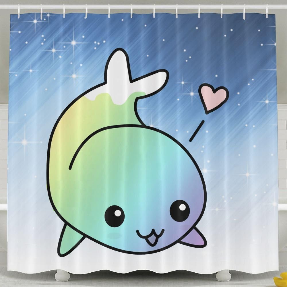 HUANGLING Cute Rainbow Whale Shower Curtain 60x72inch