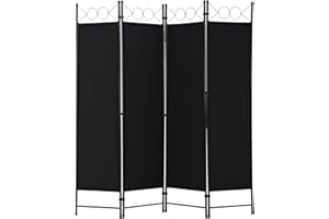 FDW 4 Panel Room Divider and Folding Portable Partition Screen, 6FT Wall Divider Screen for Dorm Bedroom Office, Coal Black