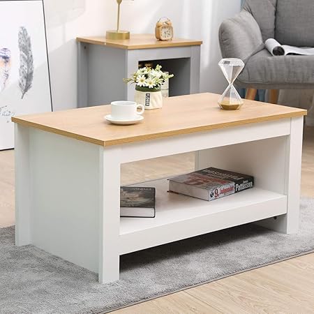 Cfdz Wooden Furniture Coffee Table Small Side Storage Cabinet With Shelf White Oak 85x47x42cm Amazon Co Uk Kitchen Home