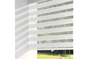 Cordless Zebra Blinds 76" W x 72" H, White | Dual Layer Free-Stop Zebra Shades, Light Control for Day and Night, Sheer Blinds