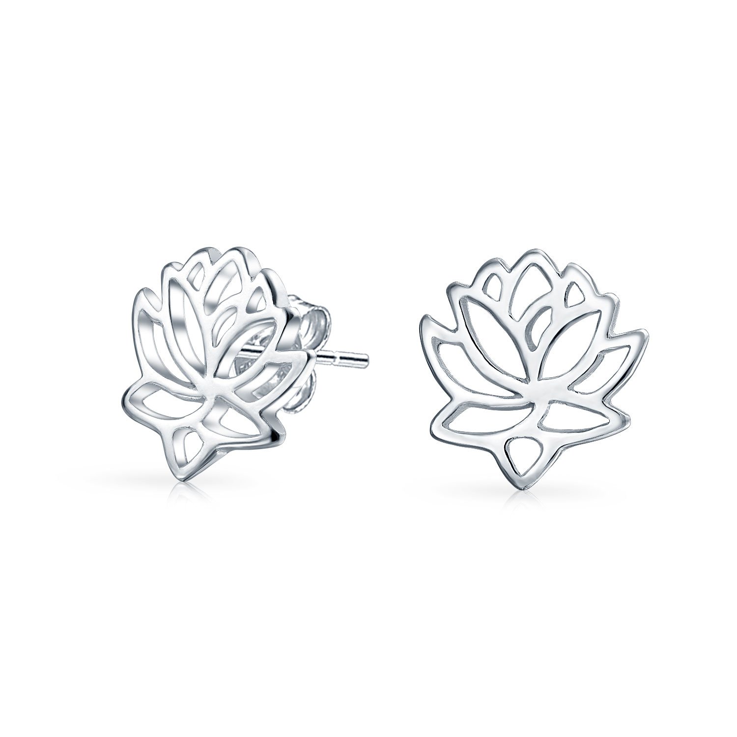 Blossom Open Lily Flower Zen Buddhist Lotus Stud Earrings For Women Teens Yogi .925 Sterling Silver