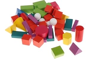 simhoa 45 Pieces Wood Geometric Solids 3D Shapes Children Elementary Preschool School