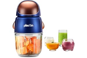 Plodon Baby Food Maker Mini Cute and Small Food Processor Puree Blender Grinder Chopper 300ml Cup Glass Bowl with 8 Blade Electric (Spaceman-Blue)