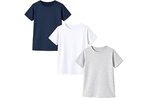 Boys' 3-Pack Solid Color Crewneck T-Shirts, 100% Cotton Short Sleeve Tees, Basic Plain Tops for Kids, Sizes 120-160CM