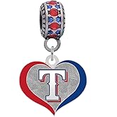 Texas Rangers Swirl Heart Charm Compatible With Pandora Style Bracelets. Can also be worn as a necklace