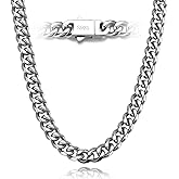 catonmoon 7mm Miami Cuban Link Chain Necklace for Men And Women, 316l Stainless Steel And 925 Sterling Silver Filled, Available In 18/20/22/24/26/28/30 Inches Silver Chain for Men Necklace