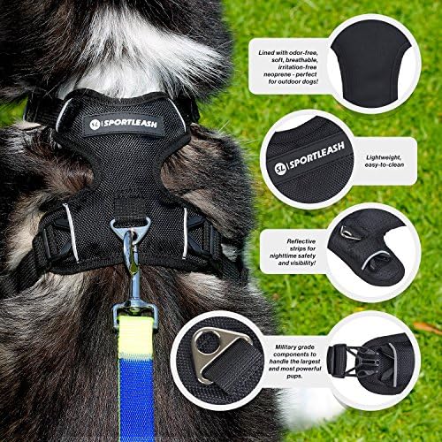 SportHarness - No-Pull Front Range Dog Harness &amp; Car Seat Harness | Odor-Free Irritation-Free Neoprene Lining | Safe Reflective Stitching | 2 Leash Attachment Options | Small Medium Large Dogs