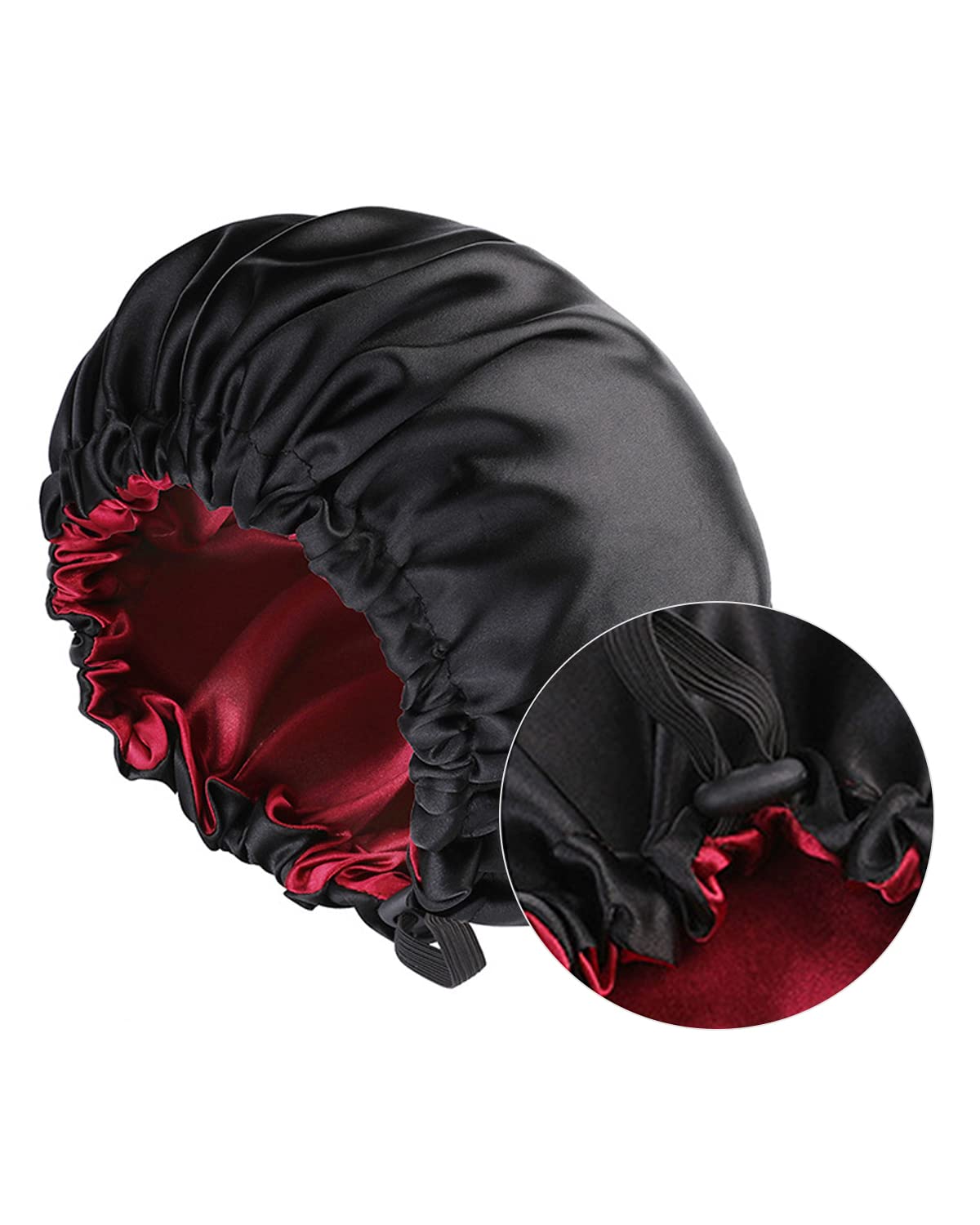 MUFEKUM Large Adjustable Double Sided Satin Bonnet, Silk Bonnet for Women, Girls & Men's Hair Care, Sleep Cap for Curly & Black Hair (Black)