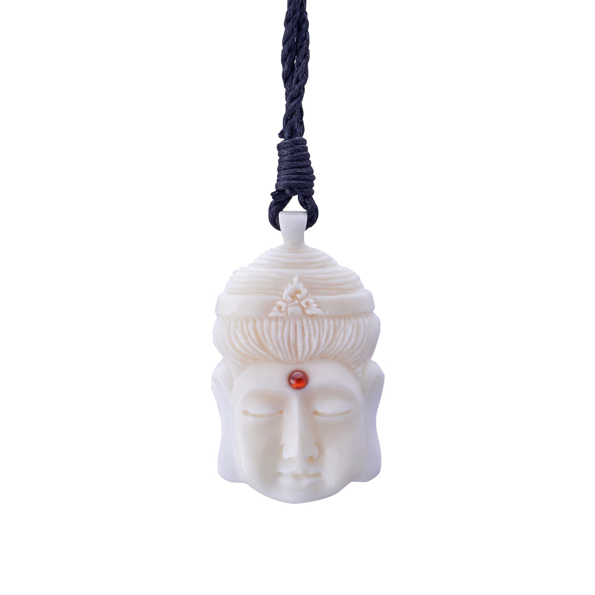 81stgeneration Hand-Carved Bone Buddha Head Amulet Necklace for Men and Women – Spiritual Talisman Pendant with Red Third Eye - Symbol of Protection - Spiritual Gift for Meditation or Mindfulness