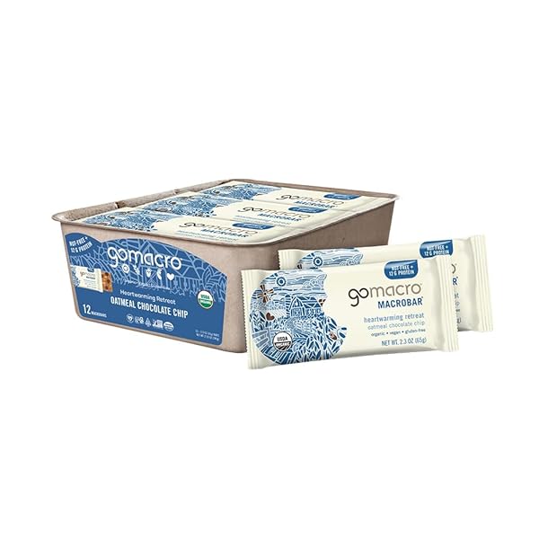 GOMACRO MACROBAR ORGANIC VEGAN PROTEIN BARS – OATMEAL CHOCOLATE CHIP (2.3 OUNCE BARS, 12 COUNT)
