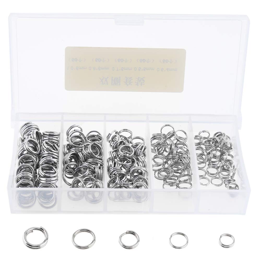 OriGlam 250pcs Multiple Sizes Round Stainless Steel Fishing Split Rings, Metal Solid Circle Lure Connectors