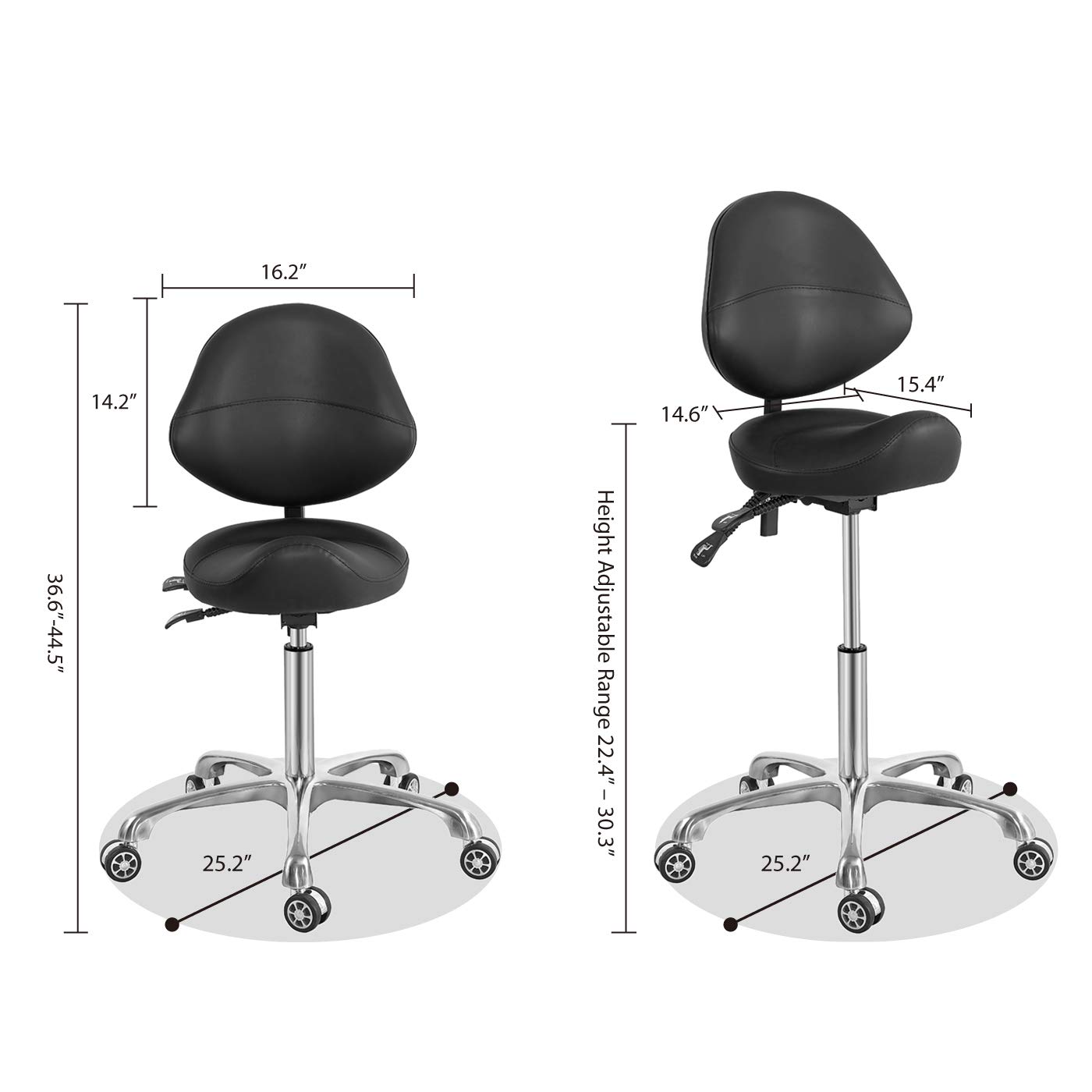 Saddle Stool Chair with Back Support, Heavy-Duty(350LBS), Hydraulic Rolling Swivel Adjustable Stool Chair for Salon Spa Beauty Massage Dental Clinic Home Office Use(Black): Beauty