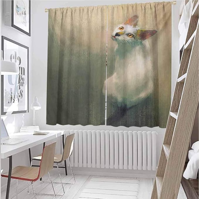 Cat Sports Curtains Doorway Curtains Young Kitten Looking Up Watercolor