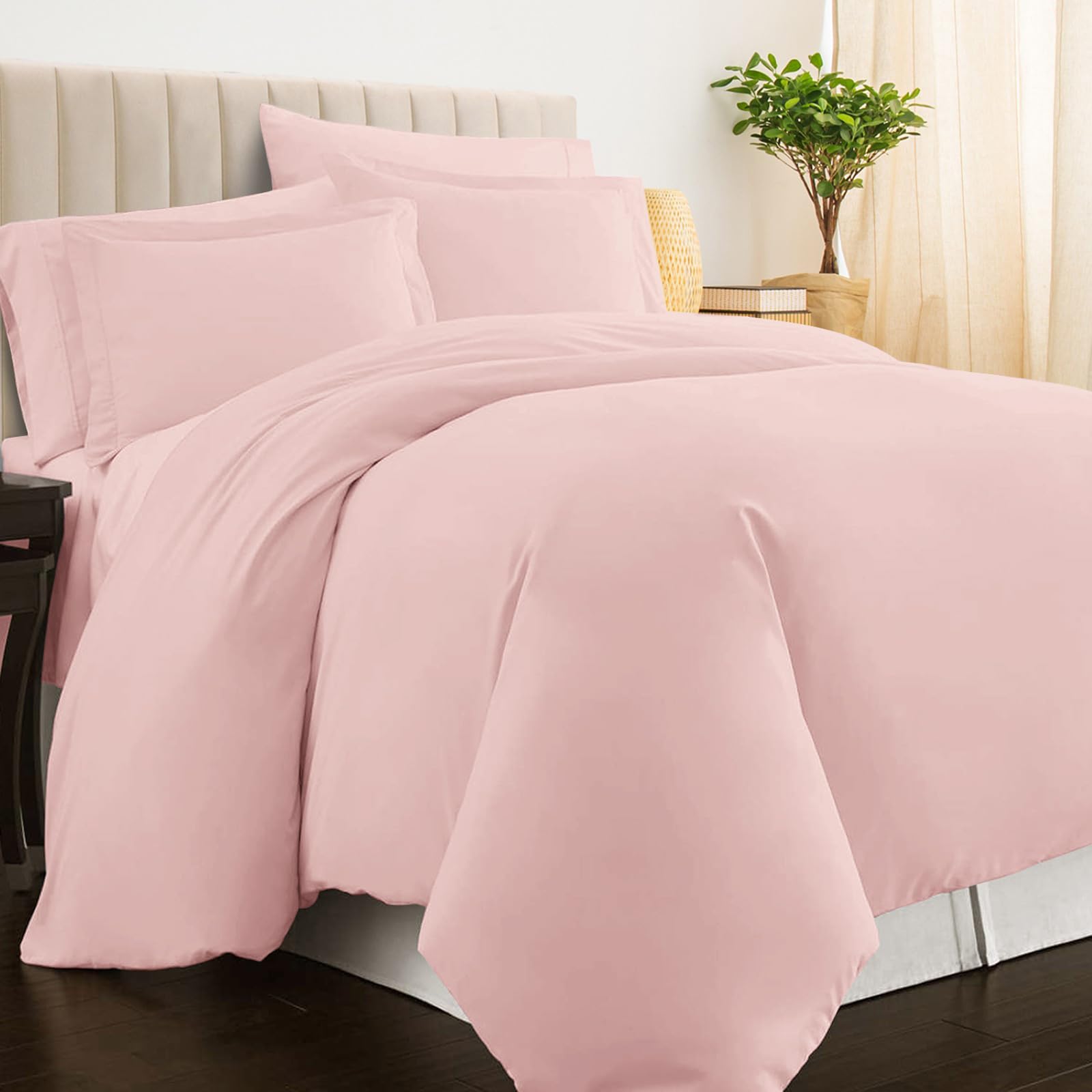 Pizuna 100% Cotton Super King Duvet Cover Set Light Pink, 400 Thread Count Long Staple Cotton Superking Duvet Cover 260x220cm, Sateen Weave Quilt Cover with Button Closure (Bedding Duvet Sets) — image 1