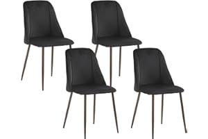 HOMCOM Dining Chairs Set of 4, Modern Kitchen Chairs with Velvet-Touch Upholstery, Curved Back and Wood-Grain Steel Legs, Acc