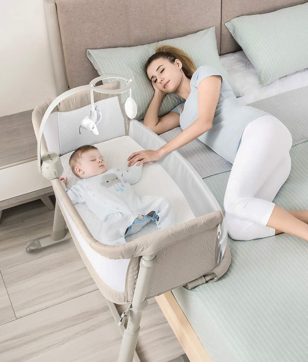 Lit Cododo Bebe Avec Roues Bloquees Musique Et Jouets Adovel Berceau Bebe 9 Reglage De La Hauteur Berceau Enfant Matelas Lits Cages Mobilier