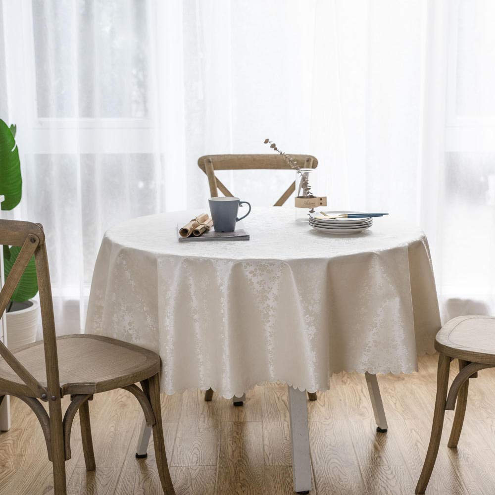 Round Tablecloth PVC Waterproof Antifouling Cover Outdoor Dining Table Cloth Rose Creamy-White-160cm