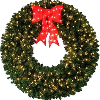 Amazon com 5 Foot Pre lit Christmas Wreath with Large Red Amazon com 5 Foot Pre lit Christmas Wreath with Large Red