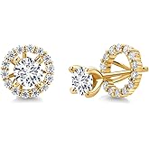 Gem Stone King 18K Yellow Gold Plated Silver Women Stud Earrings with Removable Jackets Round Lab Grown Diamond and Moissanite (1.42 Cttw)