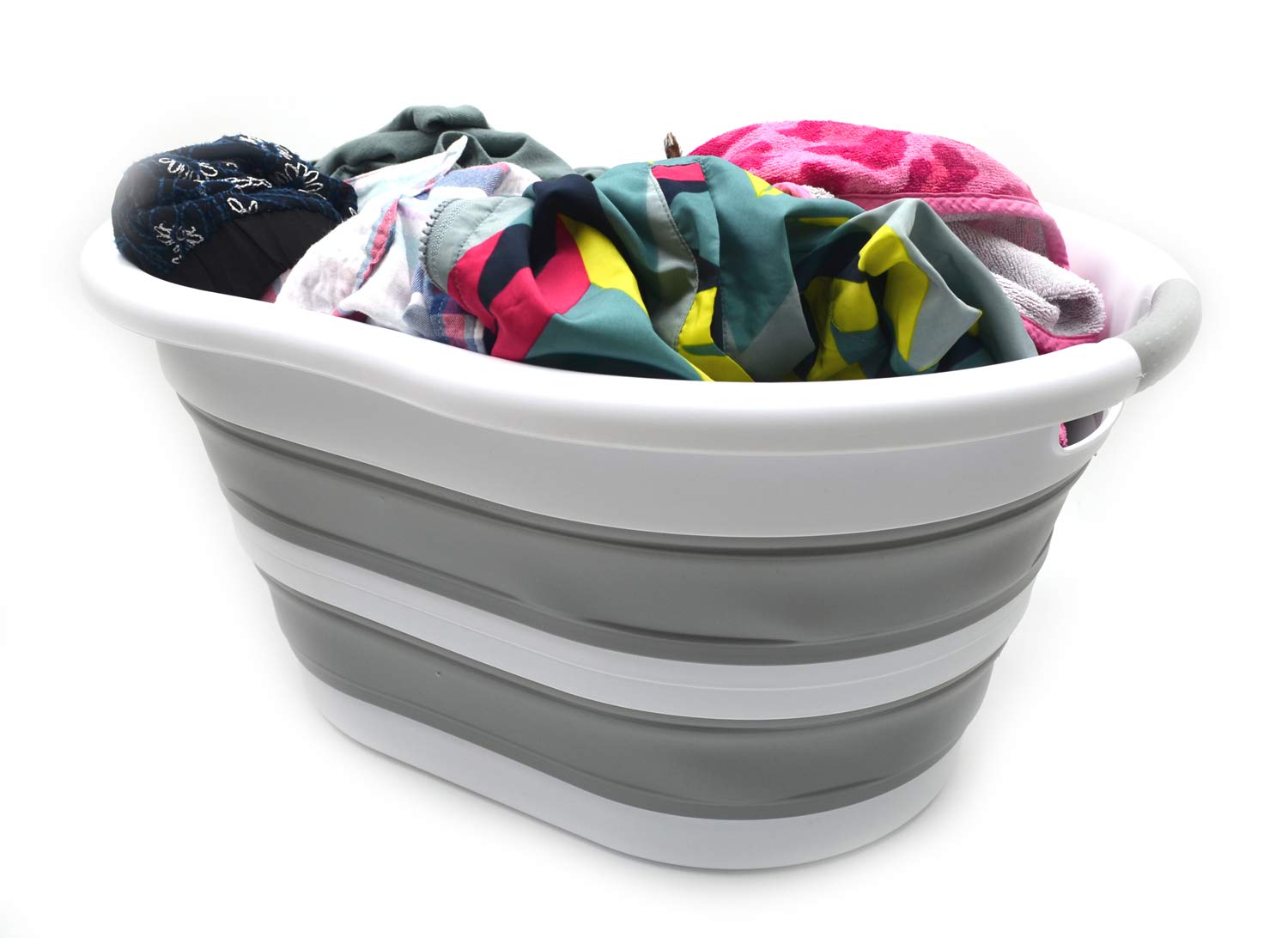 SAMMART 36L Collapsible Plastic Laundry Basket - Oval Tub/Basket - Foldable Storage Container/Organizer - Portable Washing Tub - Space Saving Laundry Hamper, Water Capacity: 28L (Grey, 1)