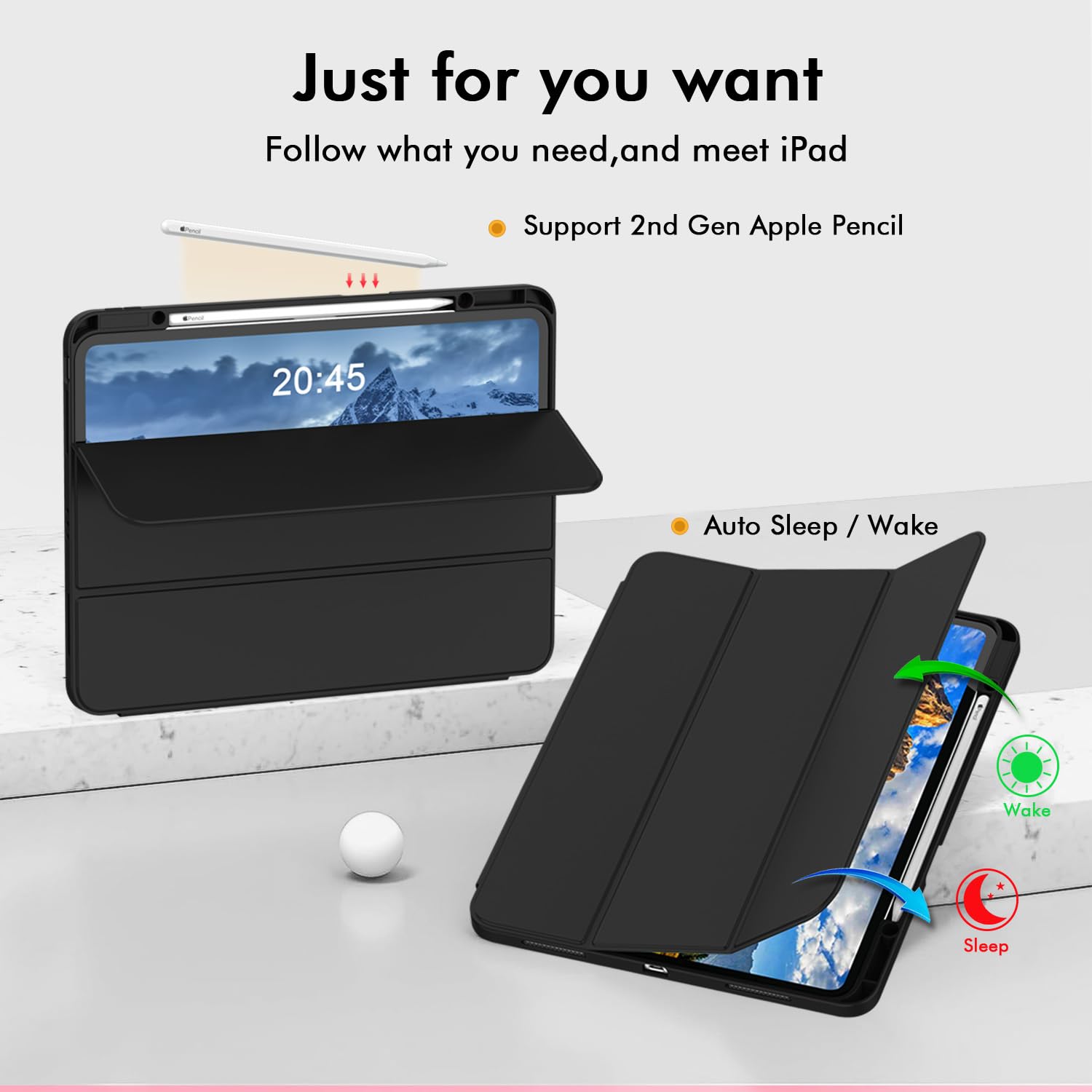 ZryXal New iPad Air 13 Inch Case M3 2025/M2 2024 with Pencil Holder, Trifold Stand Smart Case with Soft TPU Back,Auto Wake/Sleep (Black)