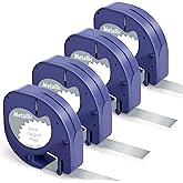 4-Pack Replace for Dymo Label Maker Refills Metallic Labeling Tape 91338, Black Print on Metallic Silver Tape, 12mm x 4m - 1/2" x 13', Compatible with Dymo Letratag Label Maker LT-100H LT-110T QX50