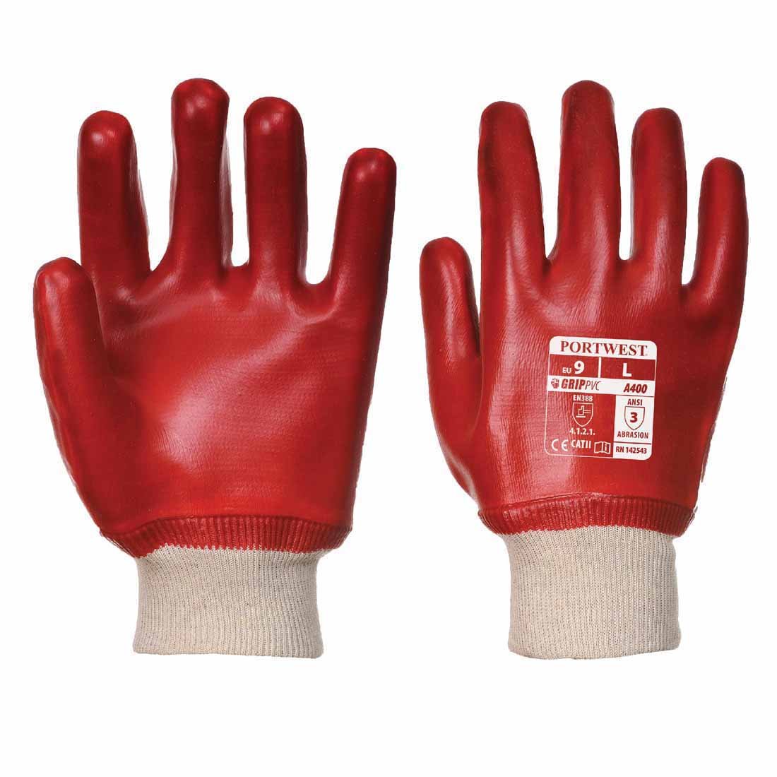 Portwest A400 Dipped Workwear PVC Knitwrist Glove Red, X-Large