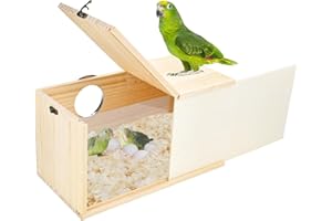 CooShou Parakeet Nesting Box Cockatiel Nesting Natural Pine Bird Nest Bird Breeding Box House Acrylic Transparent Bird Box with Detachable Wooden Board for Lovebirds Cockatiel Budgie Conure Parrot XL