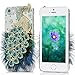 iPhone SE Case,iPhone 5S/5 Case - Mavis's Diary 3D Handmade Bling Crystal Luxury Peacock with Green Blue Feather and Shiny Glitter Sparkly Diamonds Clear Hard Cover for iPhone SE 5S 5 (One Case)