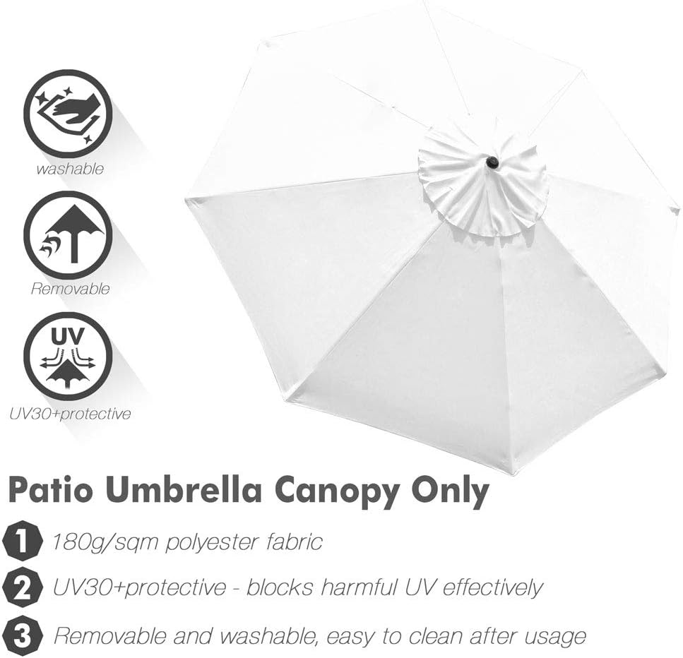 9 Ft Patio Umbrella Replacement Sunshade Canopy Outdoor Top White 9 X 9 108 Diameter 8 Ribs Construction Umbrella Top Replacement Canopy W Finial Screw Hole Tip Covers Uv Block Waterproof