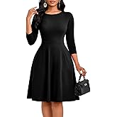 KnoInt Women's Casual Long Sleeve Midi Dress Elegant A Line Empire Waist Crew Neck Flowy Swing Dress