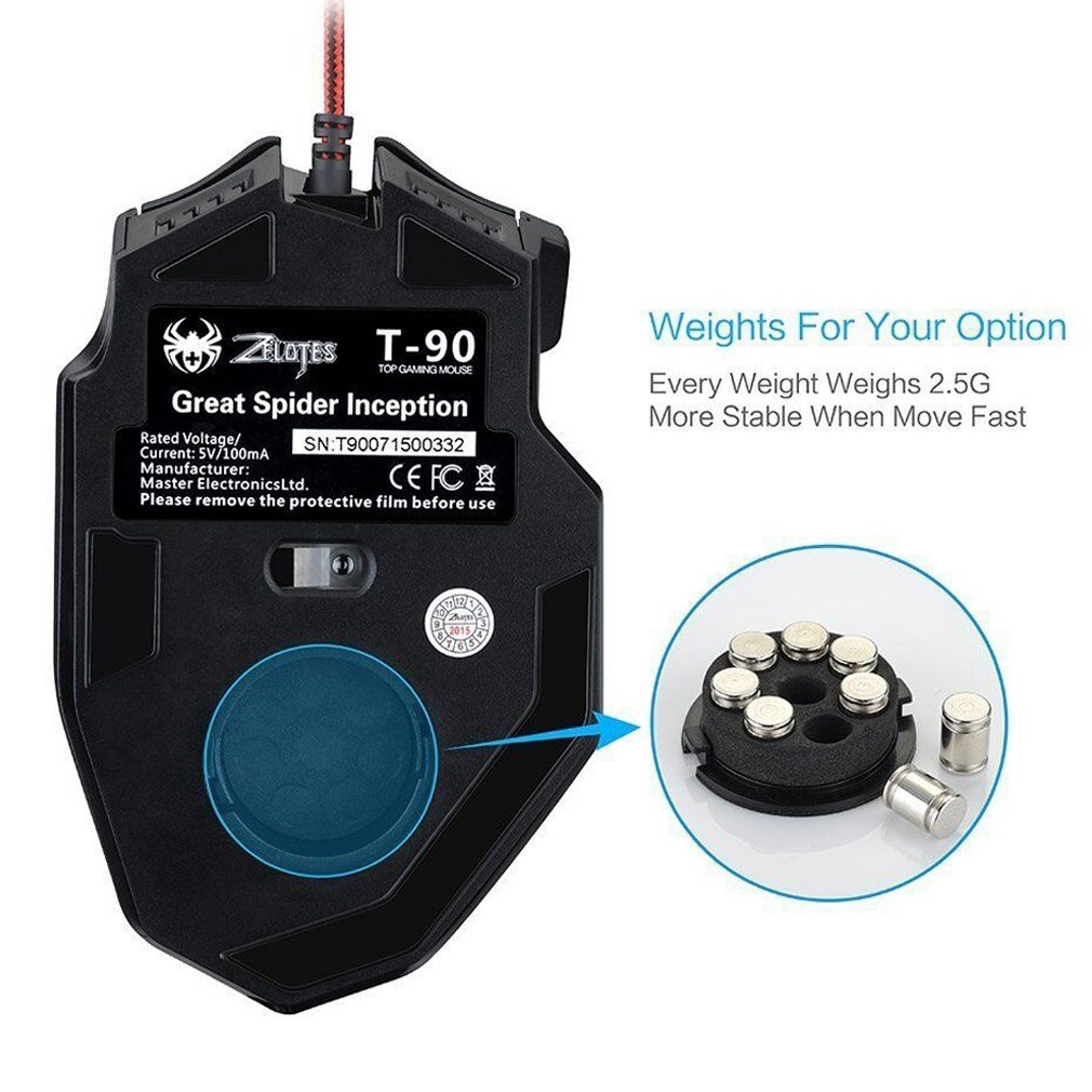 Gaming Mouse, Zelotes 9200 DPI Wired PC Gaming Mice, 8 Buttons Ergonomic Grips, 13 LED Mode and Weight Tuning Set for Windows Mac Macbook Linux - Black